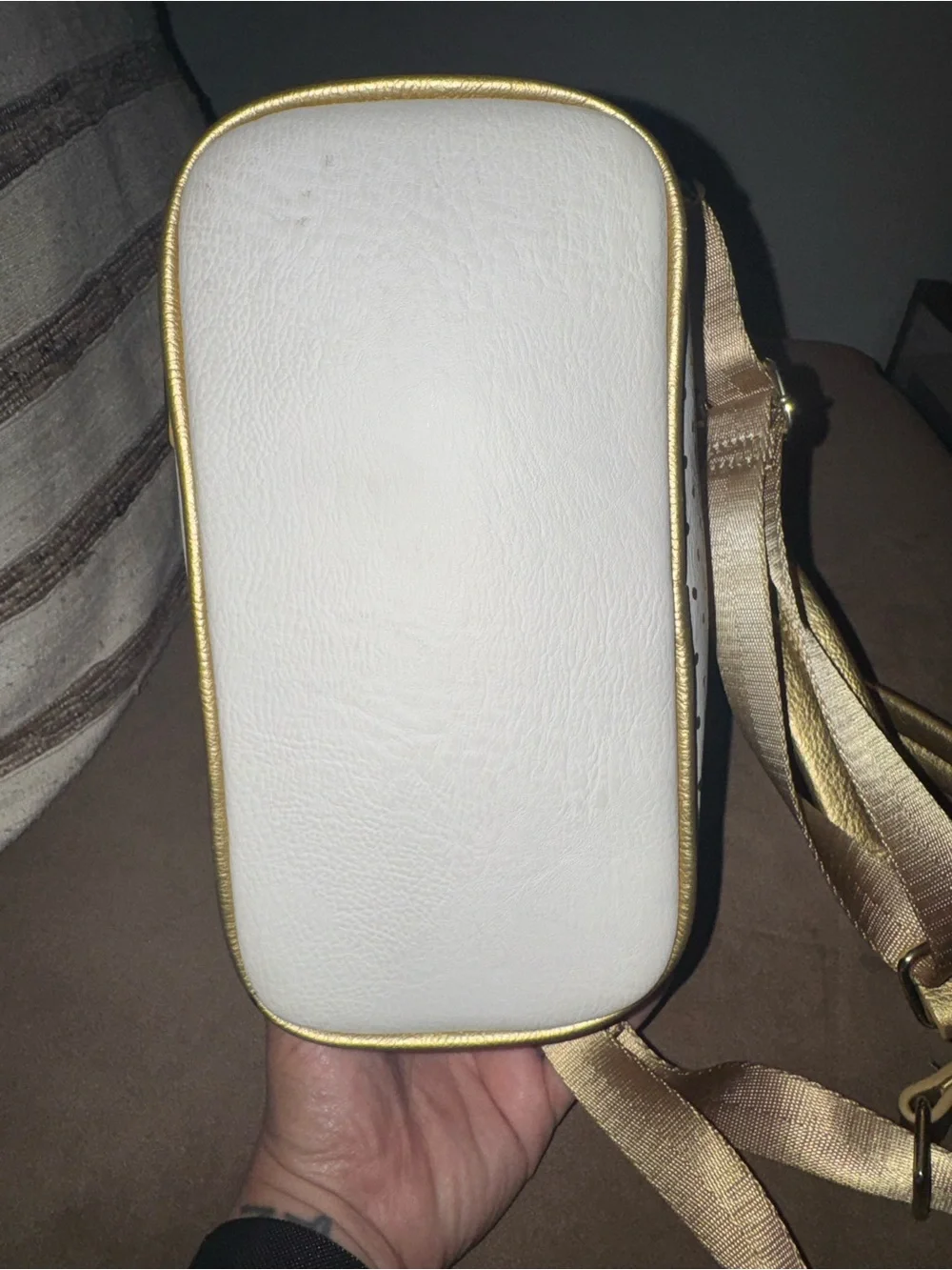 Loungefly White & Gold Mini Backpack with Decorative Face Motif